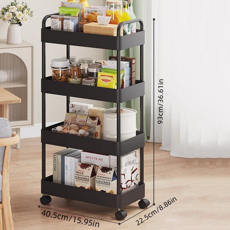 Multifunctional Metal Cart with 3/4 Layers, Easy to Assemble, Rolling Cart, Suitable for Kitchen/Bathroom/Laundry Room