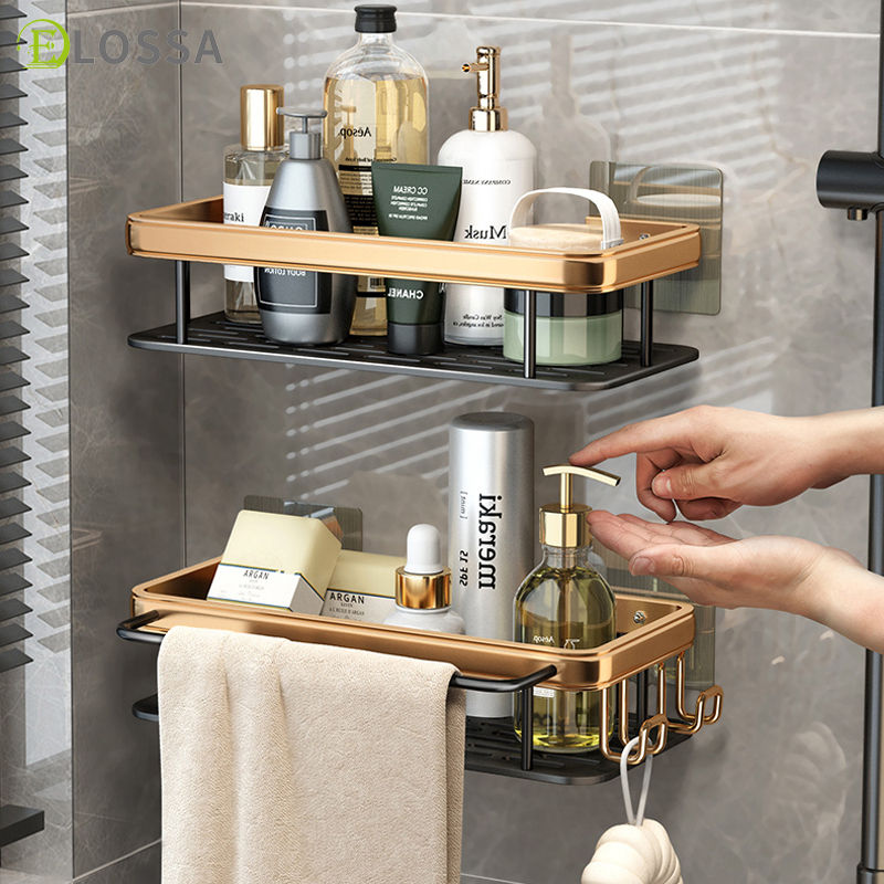 Gold Bathroom Shelf Glass Metal Wall Mounted Floating Bathroom Shelf
