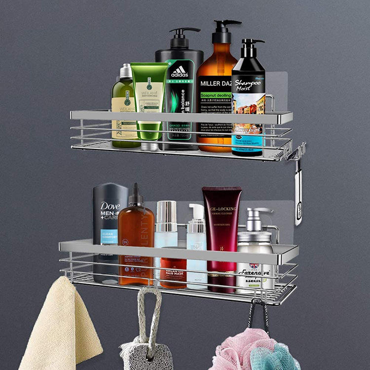 Self-Adhesive Shower Caddy Organizer, Rustproof Stainless Steel Wall Mounted Shower Shelf, Set of 2