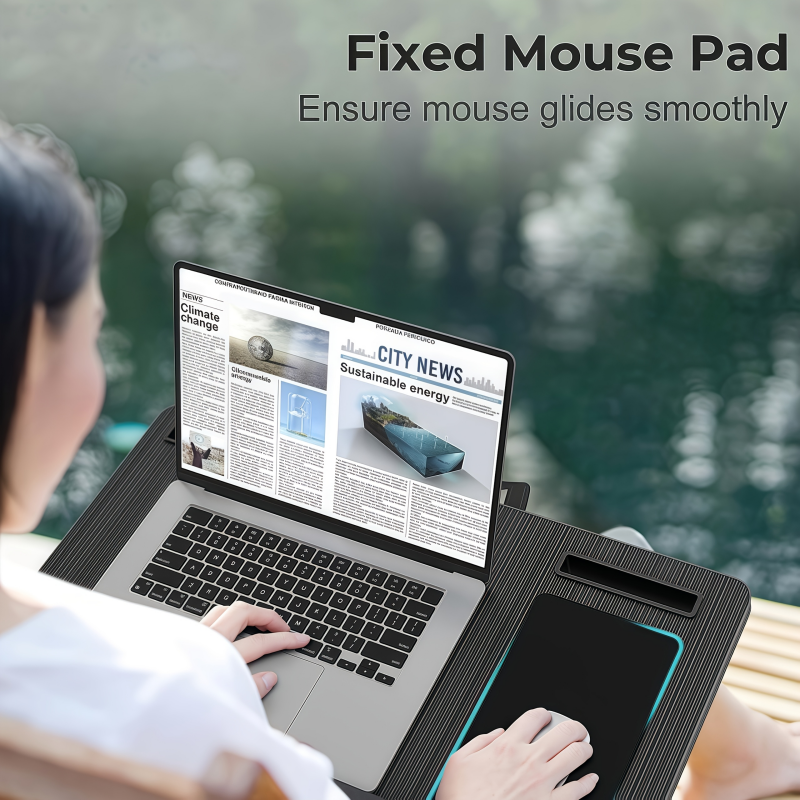 Portable Multifunctional Folding Wooden Desk with Wrist Rest Mousepad Phone/Tablet Slots Easy-Carry for Adults - Versatile for School