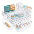 Multifunctional Transparent Drawer Organizer Set - 6/13/28 Pieces in 4 Sizes for Makeup/Jewelry/Office/Bathroom