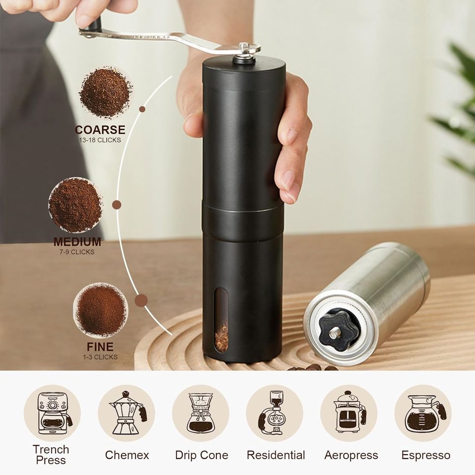 Adjustable Commercial Hand Coffee Grinder in Stainless Steel with Manual Bean Grinder and Ceramic Burr