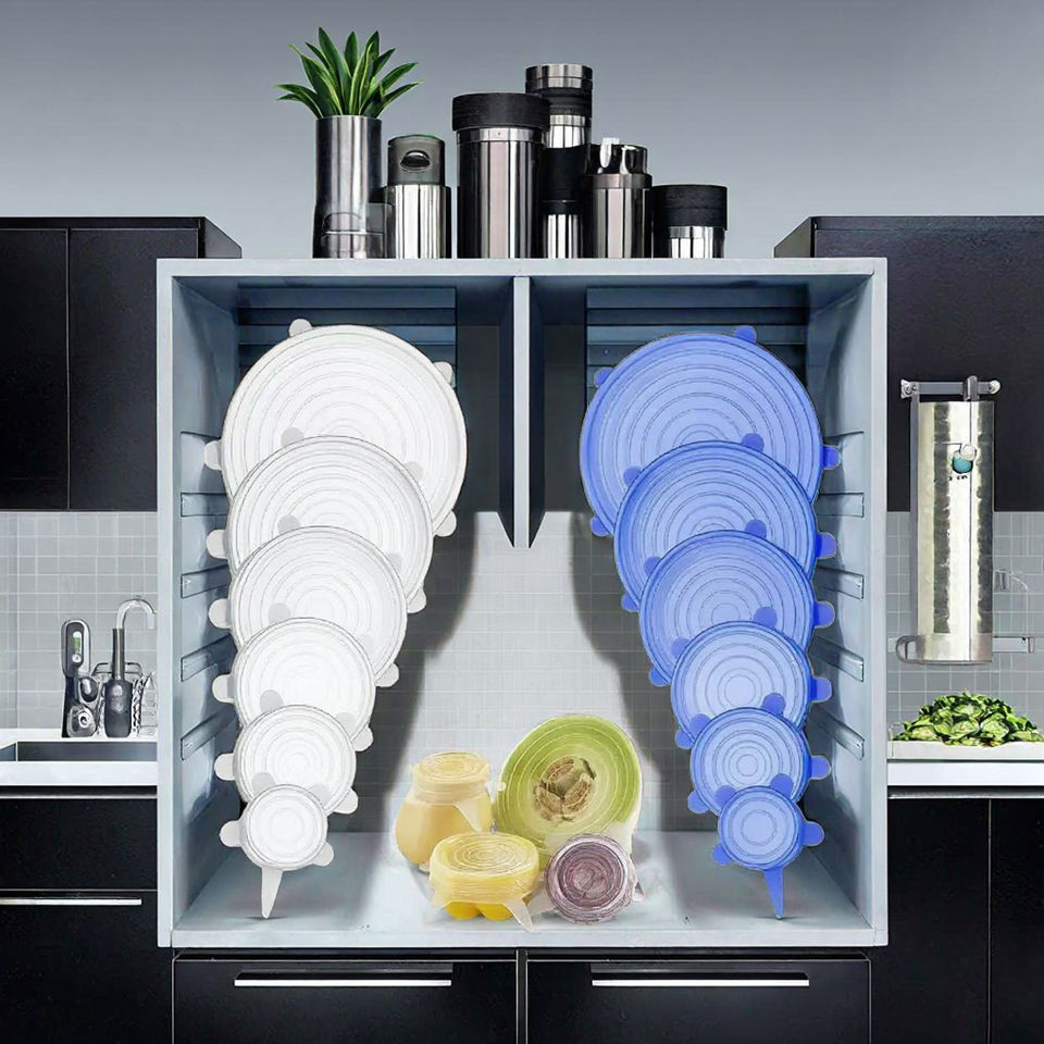 Silicone Stretch Crisper Lids Reusable Bowls Durable Food Storage Silicone Lid, 6 Sizes for Most Containers