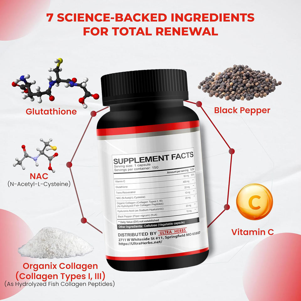 OEM 7-in-1 Anti-Aging Glutathion Capsules Skin Lightening Collagen Vitamin C Capsules for Healthy Skin