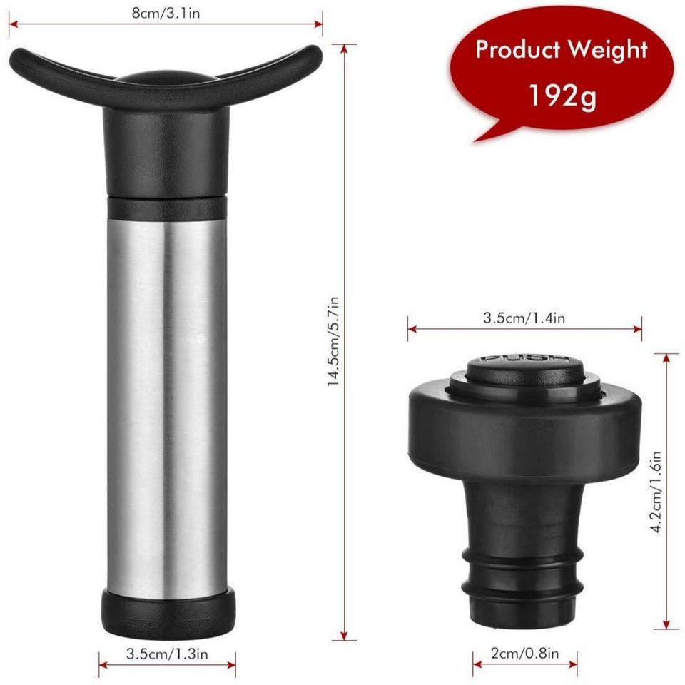 Reusable Wine Pump Topper Set with Leak-Free Joystick Air Bottle Sealers and Vacuum Wine Topper - Unique Gift Set