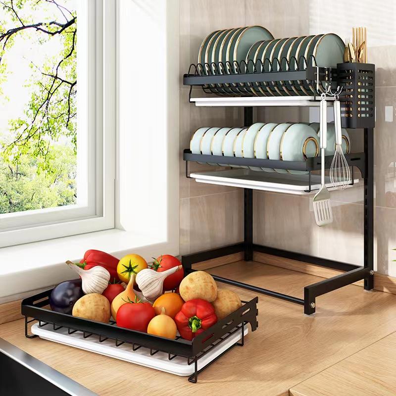 Double Tier Stainless Steel Plastic Hanging Dish Storage Cabinet Kitchen Dish Drainer