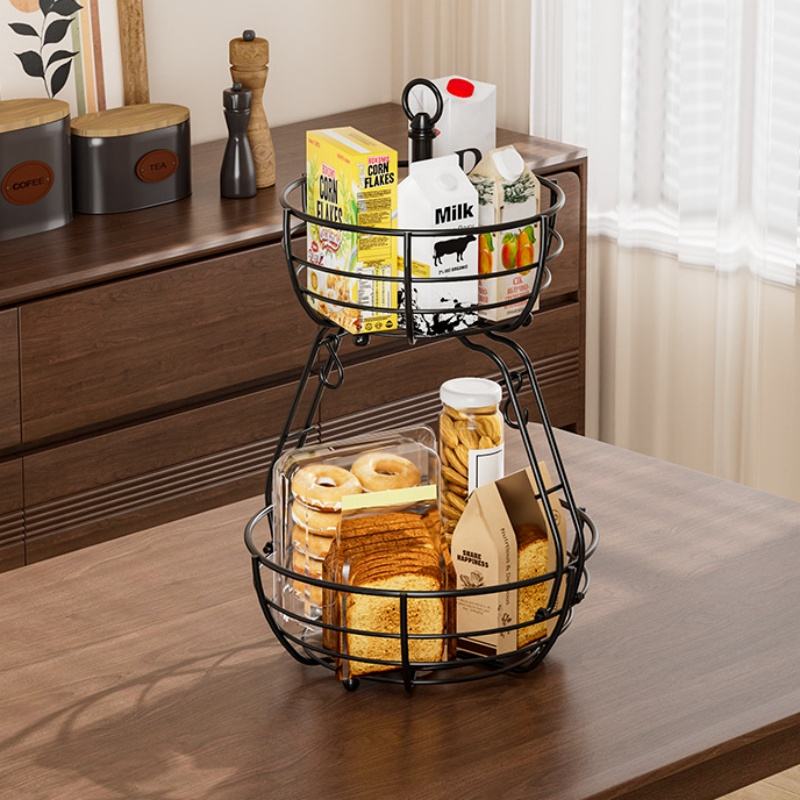 2 Tier Kitchen Metal Fruit Basket Portable Metal Storage Rack Removable Multi-layered Fruit Holder Kitchen Fruit Rack