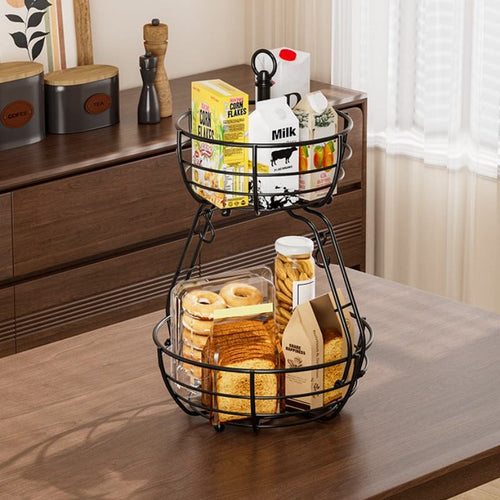 2 Tier Kitchen Metal Fruit Basket Portable Metal Storage Rack Removable Multi-layered Fruit Holder Kitchen Fruit Rack