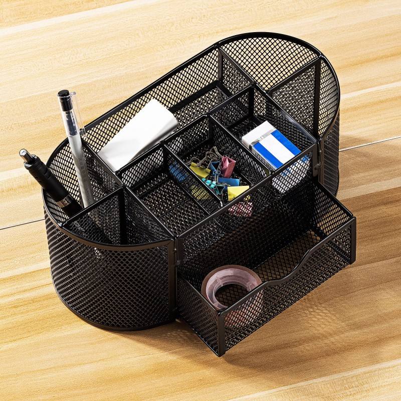 High-Quality Black Pencil Holder Nine Palace Grid Desk Organizer Office Student Pen Holder