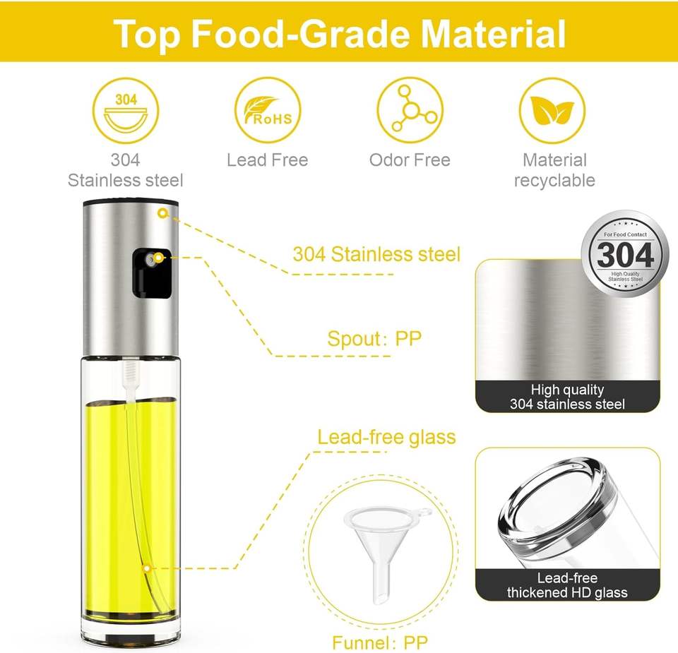 Kitchen Oil Spray Bottle - 100ml Olive Oil Sprayer for Air Fryer and Cooking, Glass Material
