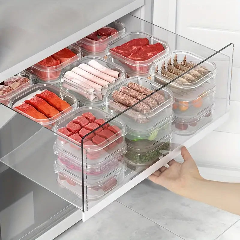 Refrigerator Freezer Containers Set for Meat, Fruit, and Vegetable Storage Boxes, Containers for Dumplings, Ginger, Garlic, and Onions, Refrigerator Organizer Set