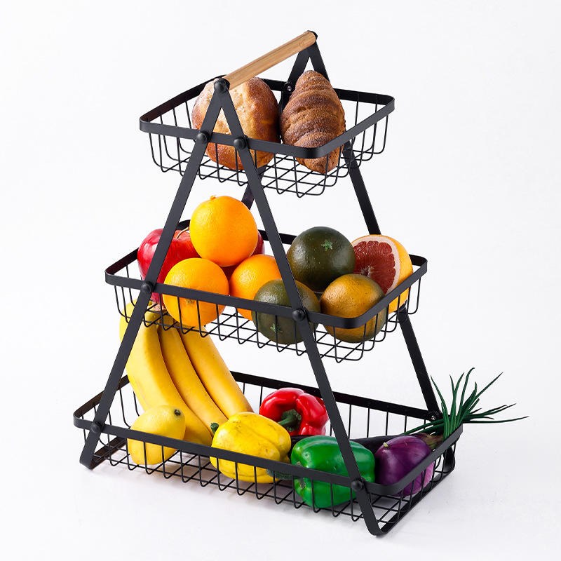 Multifunctional Metal Fruit and Vegetable Basket with Handle for Kitchen 2/3-Tier Fruit Bowl Food and Vegetable Holder