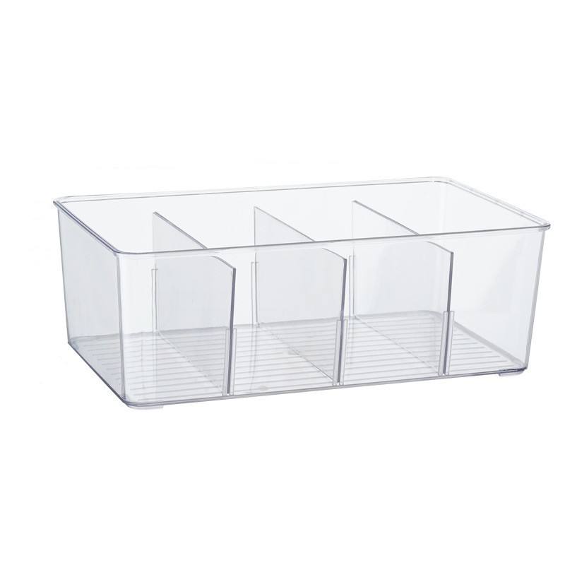 Stackable Clear Refrigerator Organizer with Divider for Snacks and Drinks Storage