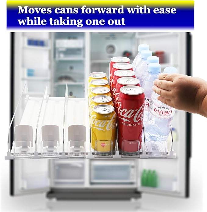 Automatic Beverage Dispenser with Sliding Function for Refrigerator, Drink Organizer for Cans and Bottles