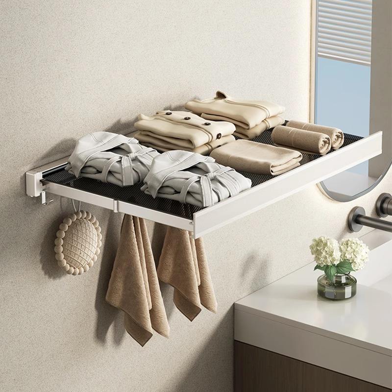 Foldable and Telescopic Bathroom Shelf No-Drill Storage Solution for Bathroom Clothing Invisible Towel and Bath Towel Storage Shelf