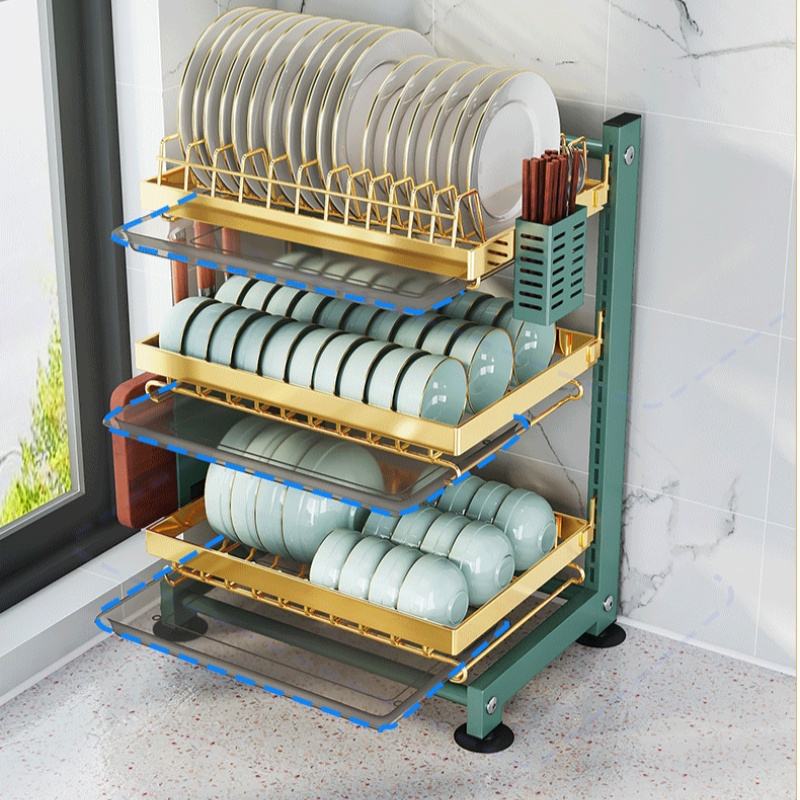 Adjustable Multifunctional Kitchen Utensil Rack, Plate Dish Knife Cutting Board Drainage Organizer, Metal Storage Shelves