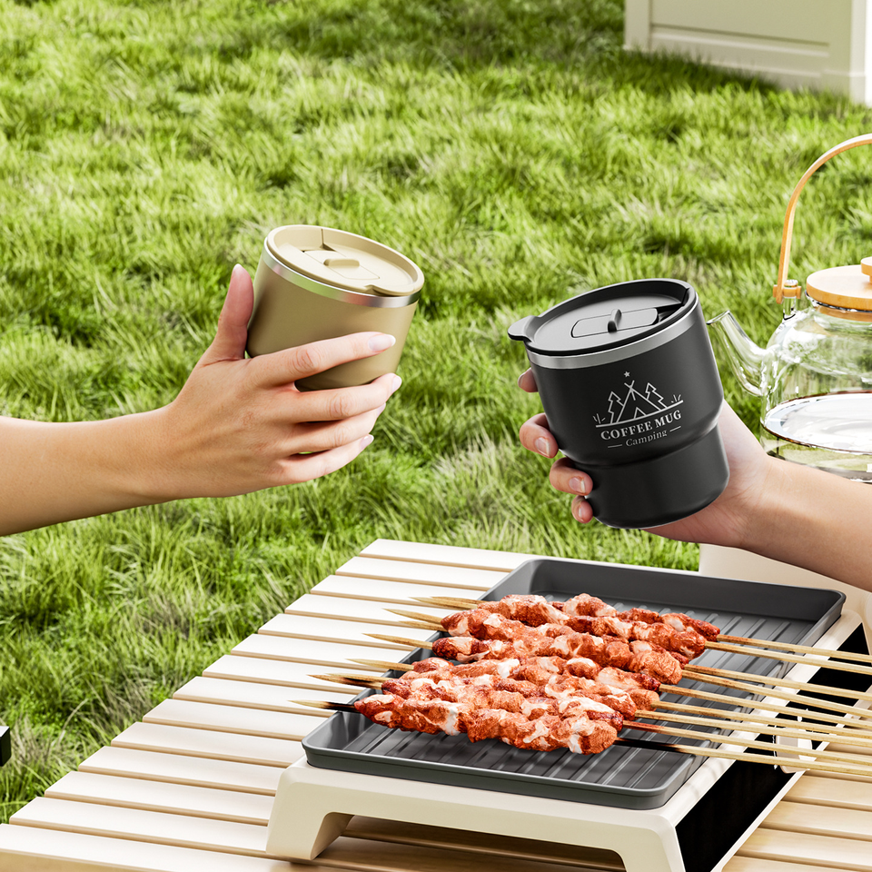 Portable Double-Walled Anti-Scald Coffee/Water Cup with Lid for Home and Camping, for Direct Drinking