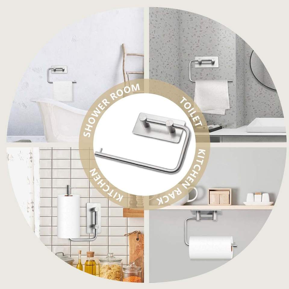 Adjustable Self-Adhesive Stainless Steel Toilet Paper and Paper Towel Holder for Bathroom