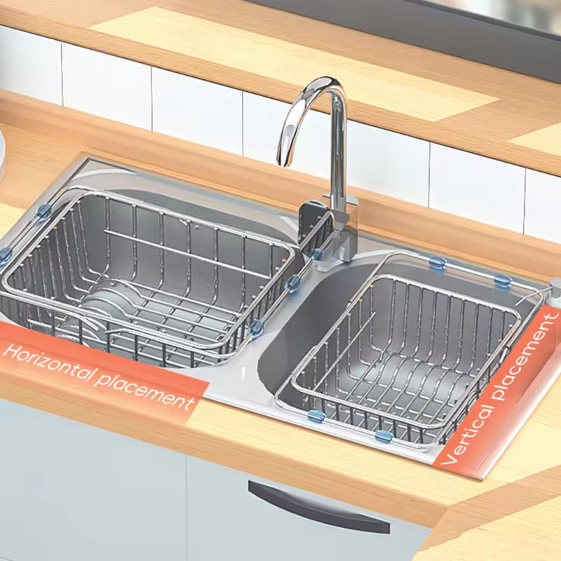 Expandable Stainless Steel Kitchen Dish Plate Basket Metal Wire Dish Rack Drainage Basket