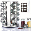 Rotating Glass Spice Rack with Stainless Steel Base for Kitchen Organization