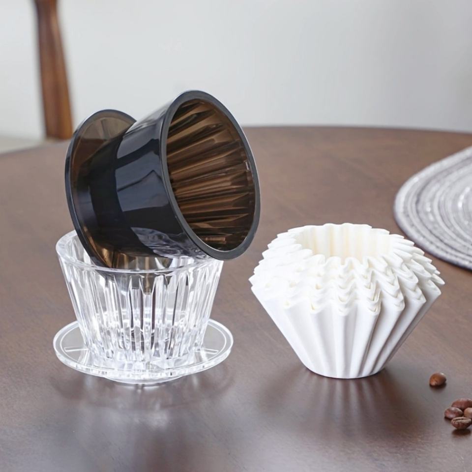 Modern Clear Plastic Drip Coffee Percolator Hand-Brewed Coffee Filter Pouring Cup with 50 Pieces Coffee Filter Paper Tea-Coffee Tools