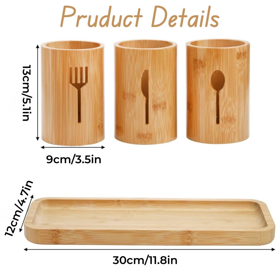 Multifunctional Storage Box for Bamboo Utensils with Large Capacity and Tray Kitchenware for Food Storage Containers and Bins