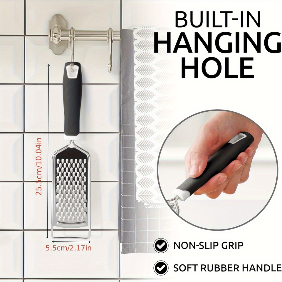 Professional Stainless Steel Kitchen Grater and Slicer with Lemon Zester, Handle, and Flat Grip – Multifunctional for Cheese and Chocolate