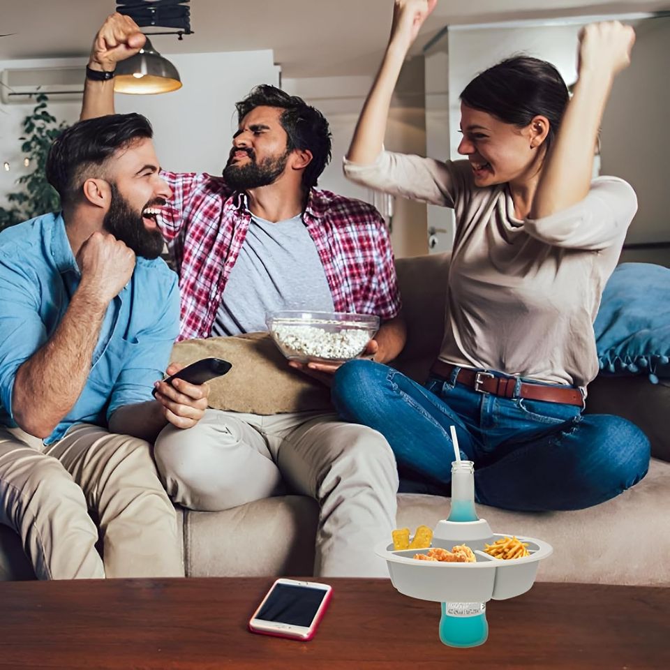 Multipurpose Silicone Snack Box with 6 Separate Compartments and Cup Bowl Holder