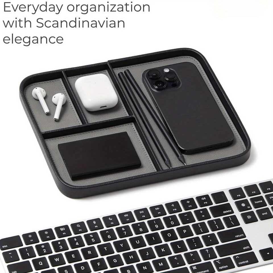 Modern Minimalist Leather Valet Tray Stylish Two-Tier Bedside Organizer for Men for Keys for Kitchen Use