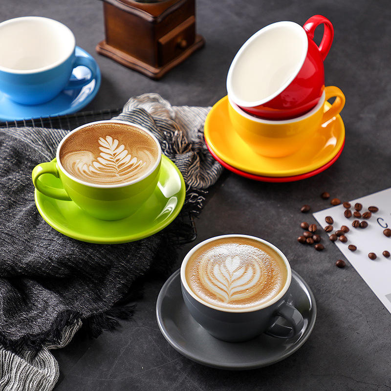 Ceramic Tea and Coffee Cup Set with Saucer - 250ml Ideal for Latte and Cappuccino