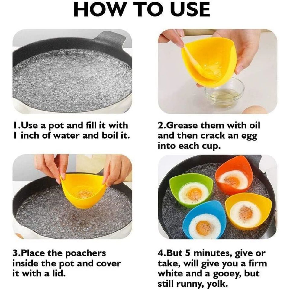 Set of 4 Kitchen Silicone Egg Holders and Extra Oil Brush Egg Cooking Tools