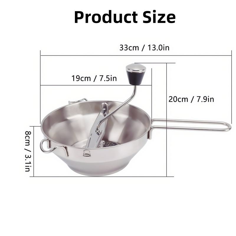 Stainless Steel Kitchen Tool: Manual Chopper for Fruit, Tomato Sauce, Mashed Potatoes with 3 Grinding Discs for Soups, Vegetables, and Canning