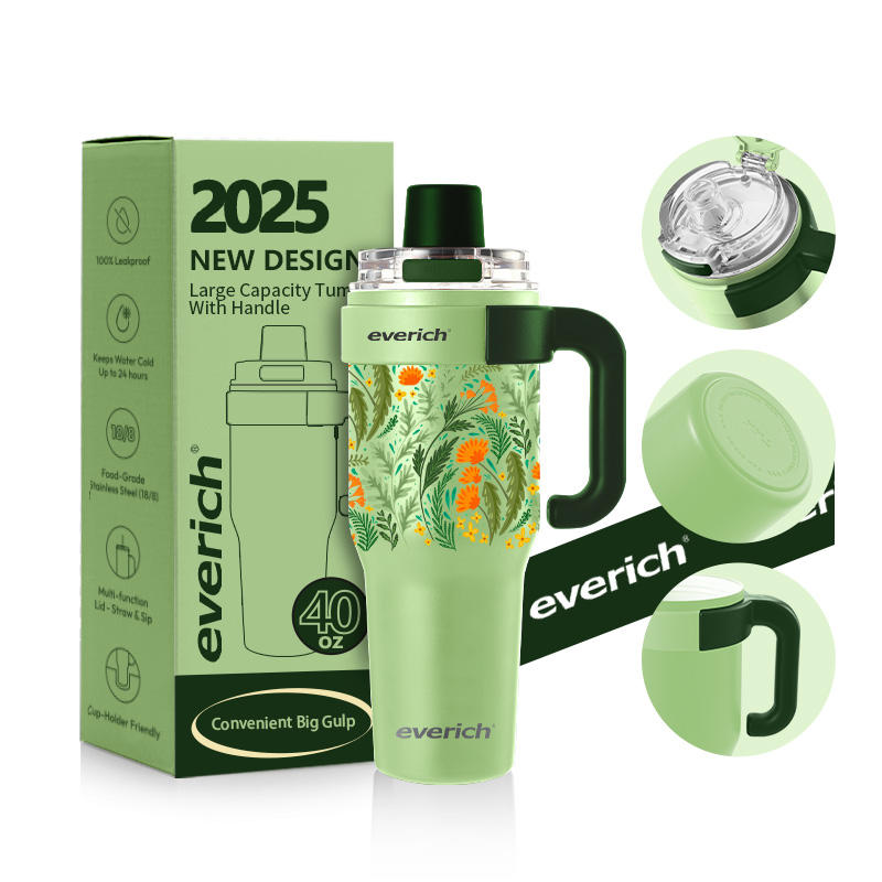 EVERICH Edelstahl Becher mit Griff und Deckel