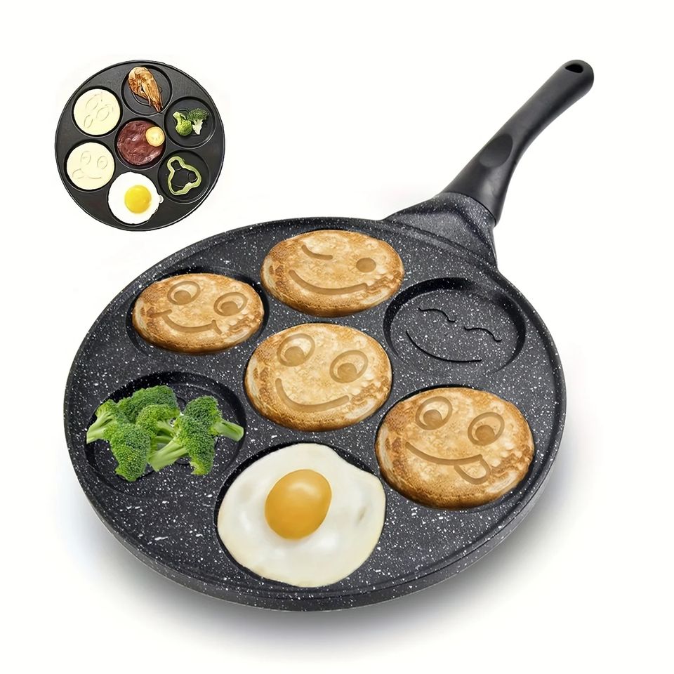 Kitchen Mini Pancake Pan with 7 Holes, Non-Stick Coating, for Waffles, Omelets, and Eggs