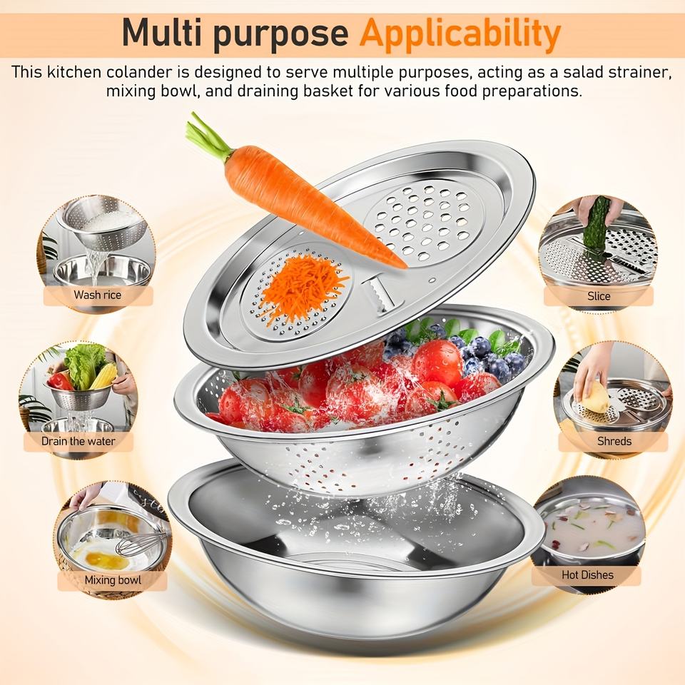 Multifunctional Stainless Steel Vegetable and Fruit Sieve, Net Cutter, Rice Washer