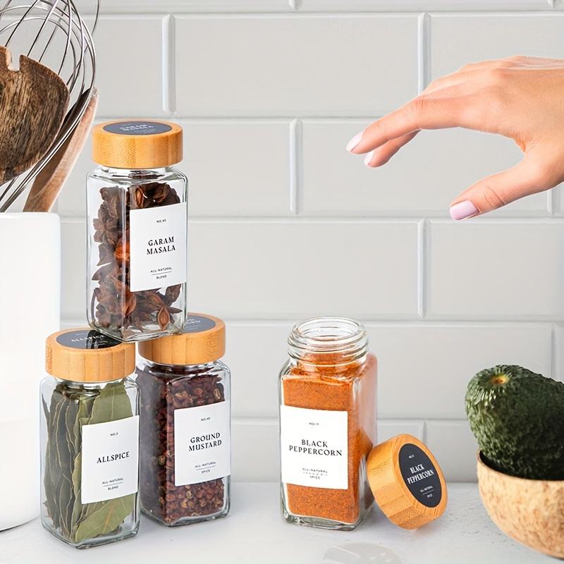 24 Glass Spice Jars with Bamboo Lids and Labels Spice Storage Bottles, Complete Spice Jar Set, Spice Dispenser Bottles