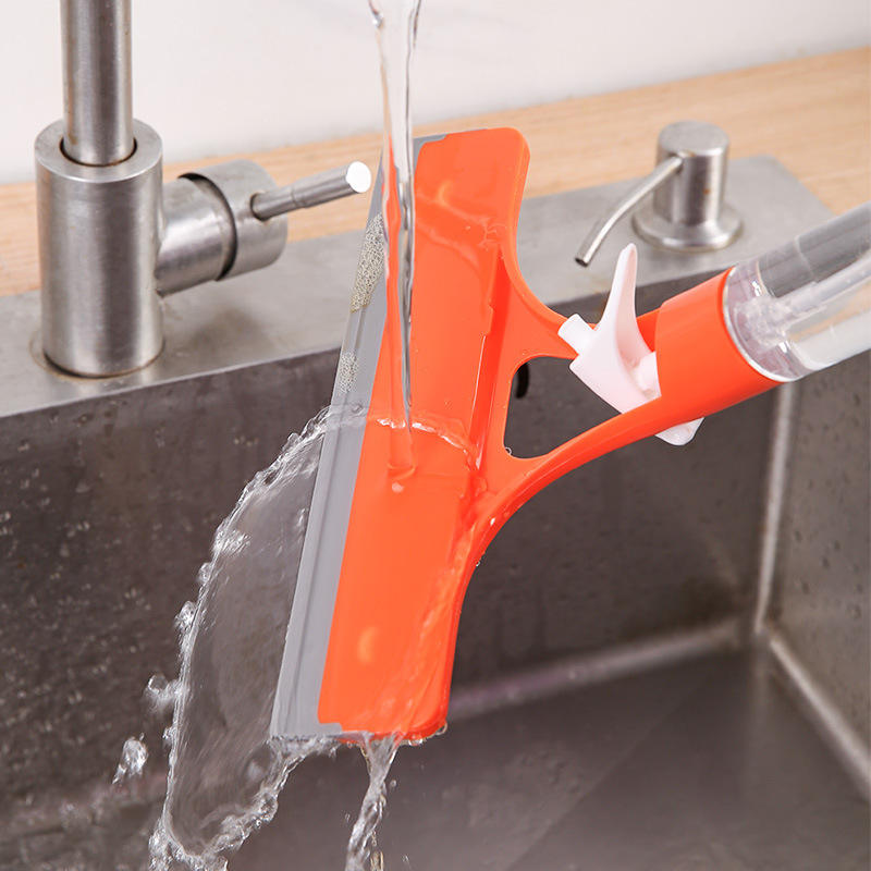 3-in-1 Glass Cleaner with Liquid Spray Double-Sided Scraper Bar for Bathroom Kitchen