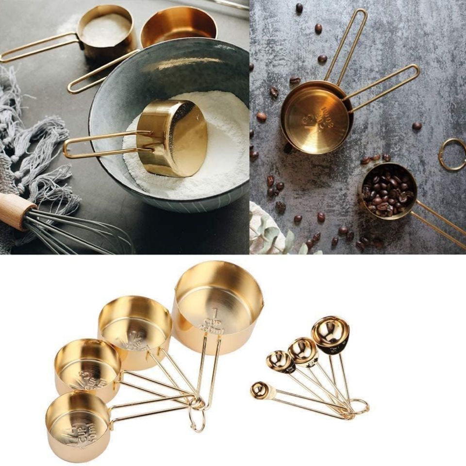 Stackable Stainless Steel Measuring Cups and Spoons Set with Engraved Marking Ruler for Baking and Liquid Measurement