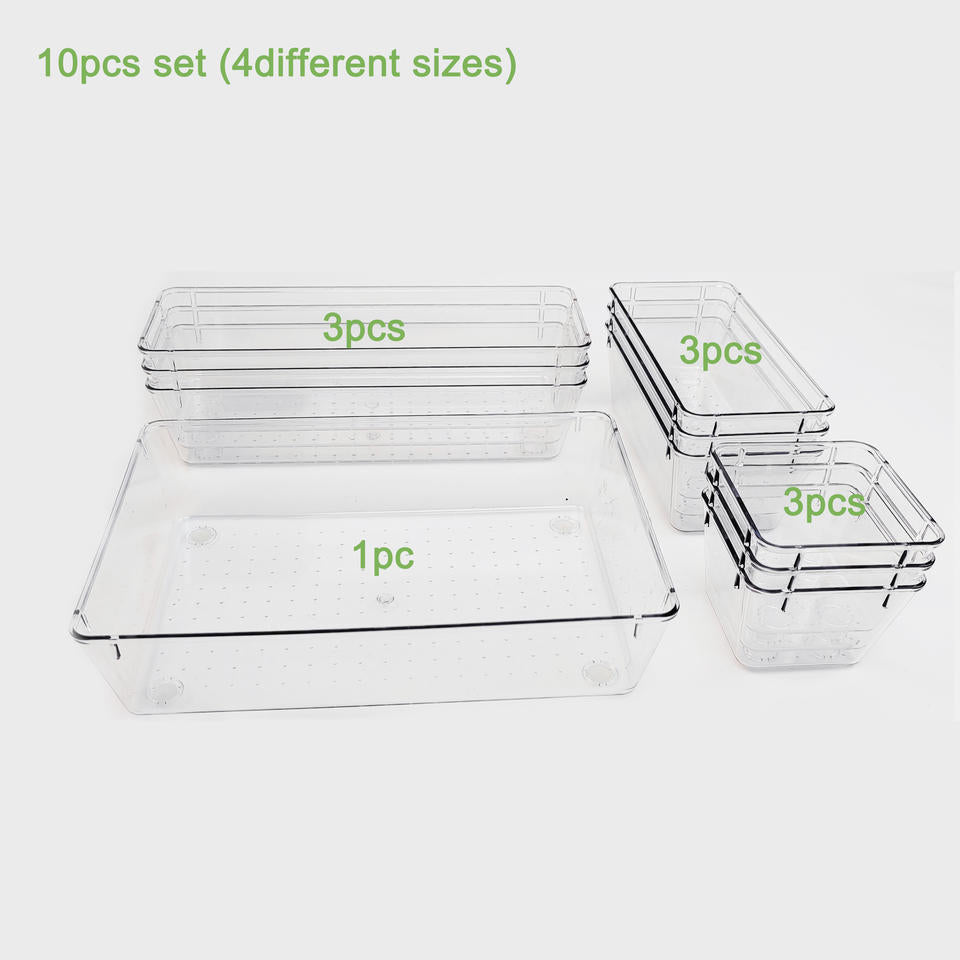 Clear Plastic Drawer Organizers Set of 10/23 Pieces - Keep Your Bathroom, Drawer, Kitchen, and Office Drawers Organized in 4 Sizes
