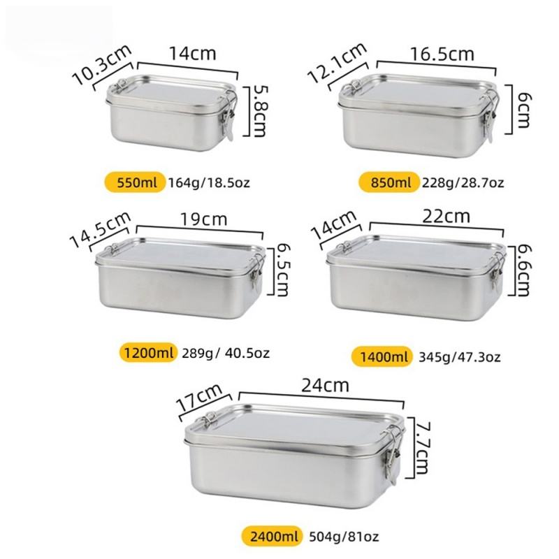 Stainless Steel 304 Bento Box with Lid, Stackable Metal Lunchbox for Work, Travel, and Picnics