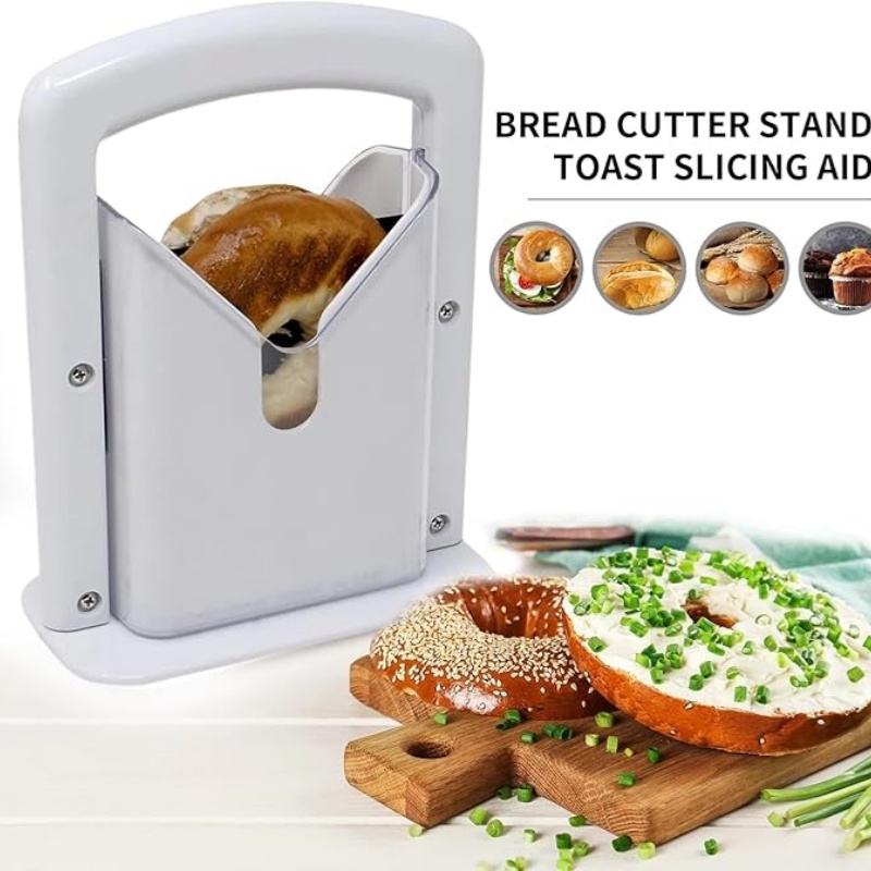 Bagel Cutter with Safety Guard, Bread Slicer, Sharp Toothed Stainless Steel Blade
