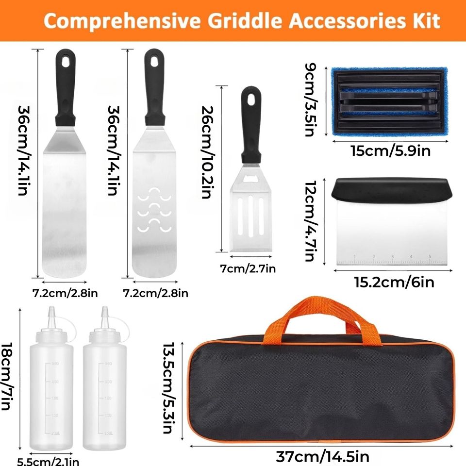 Stainless Steel BBQ Tool Set with Iron Plate Grill Spatula for Camping and Cooking