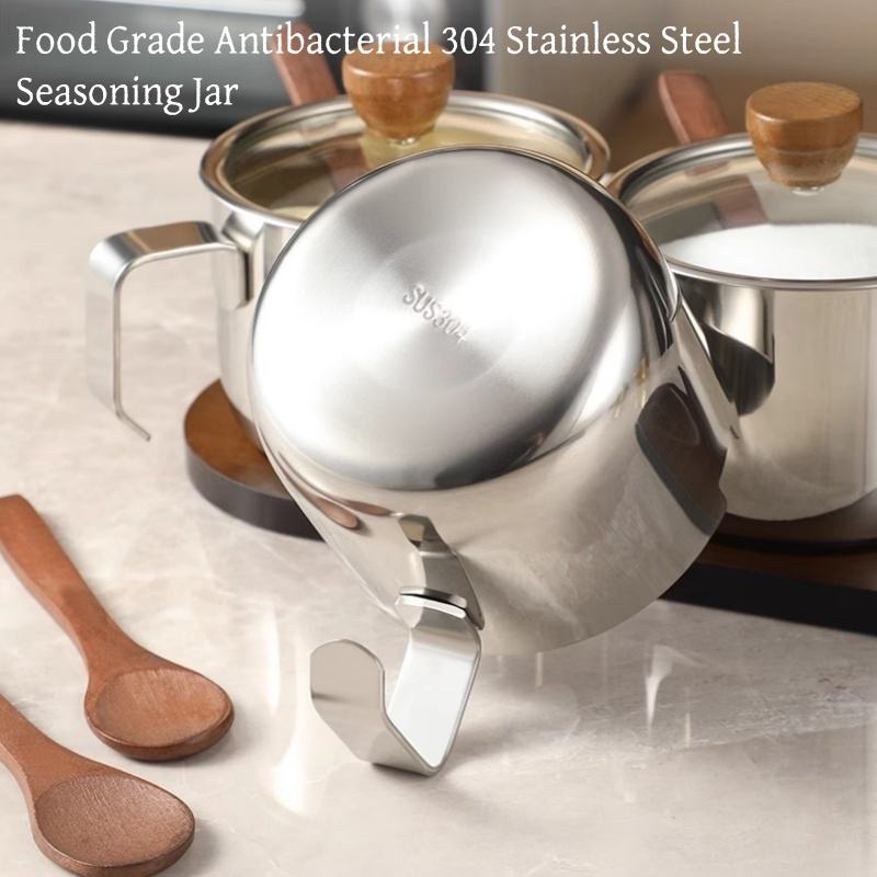 304 Stainless Steel Spice Glass Set Kitchen Household Spice Box with Spoon Oil and Salt Glass Spice Bottle