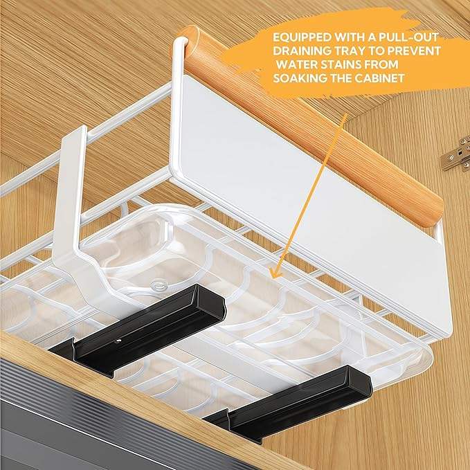 Expandable Kitchen Dish Organizer, Pull-Out Dish Rack for Kitchen Cabinets, Under Sink Kitchen Drawer