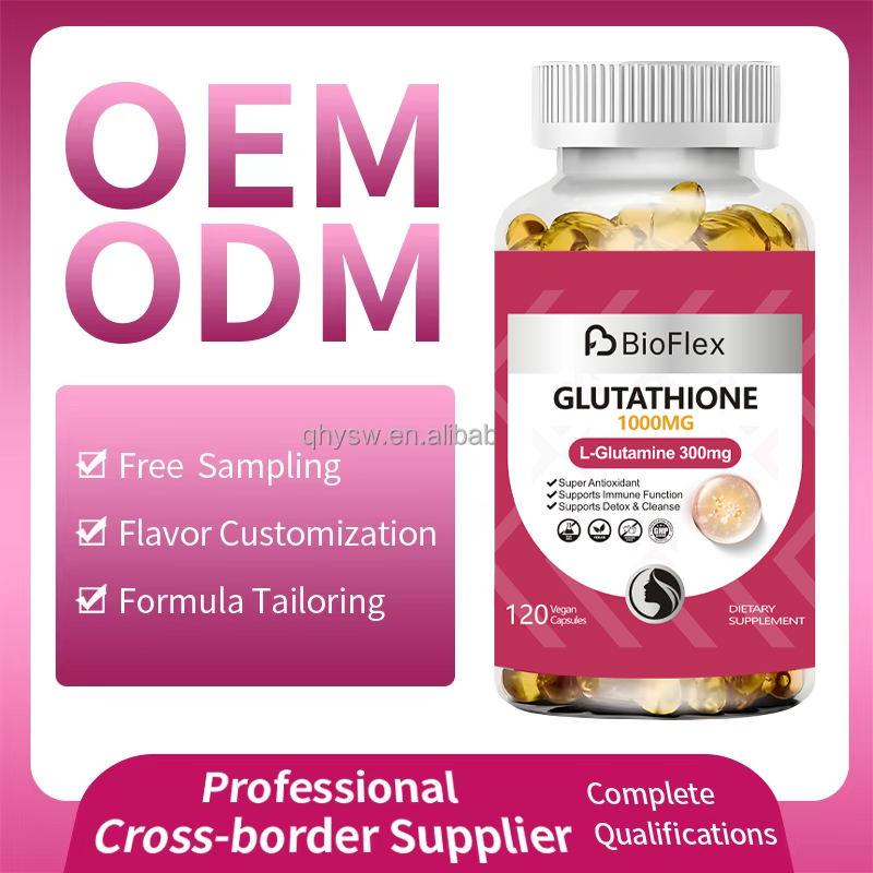 OEM 1000mg Glutathione Softgel Supplement for Skin Lightening with L-Glutamine, Milk Thistle, Alpha-Lipoic Acid, Vitamin C, and D3