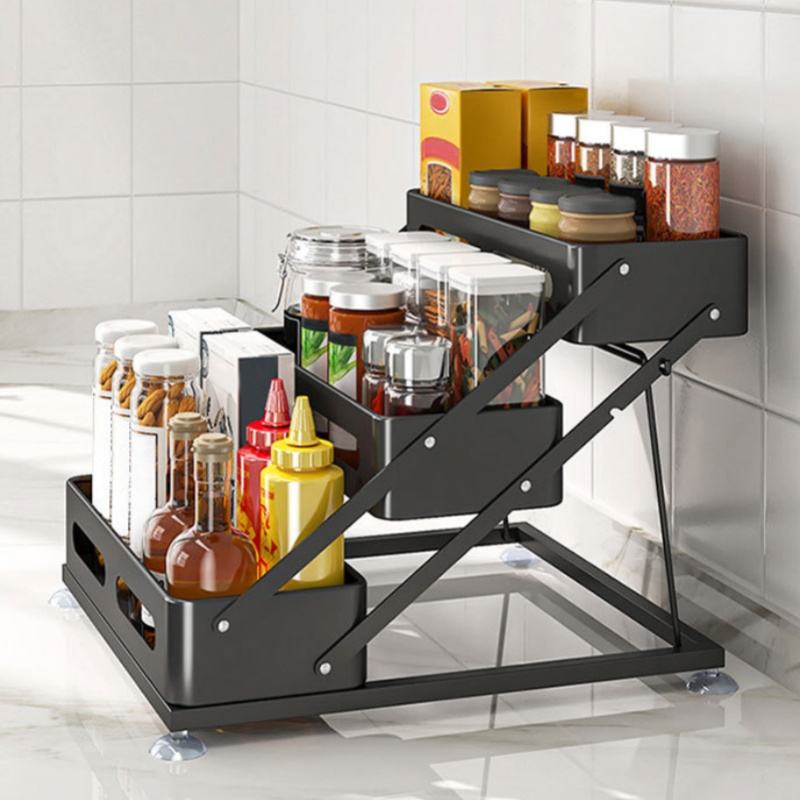 3-Tier Metal Kitchen Spice Rack Multifunctional Home Storage Cabinet Spice Jar Holder