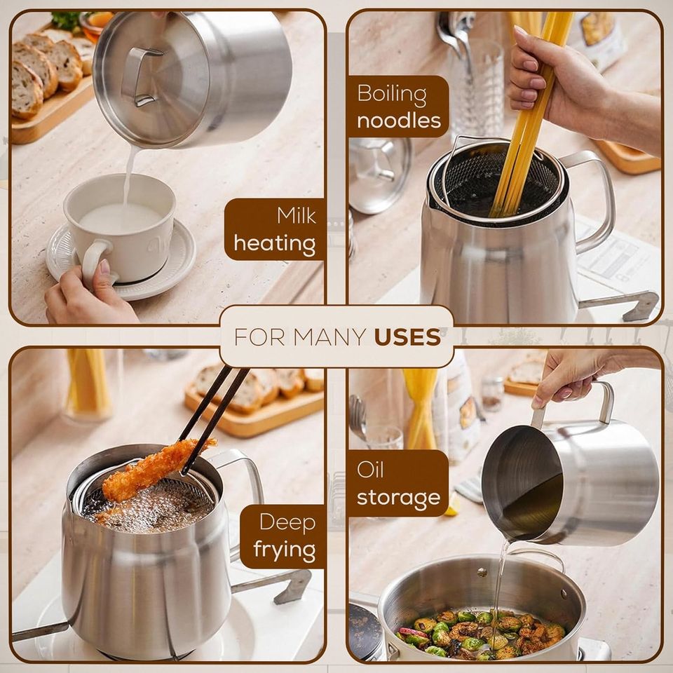 304 Stainless Steel Food-Grade Mesh Oil Filter Pot Multifunction Large Oil Kettle Bottle 1.5L/2.0L Oil Strainer French