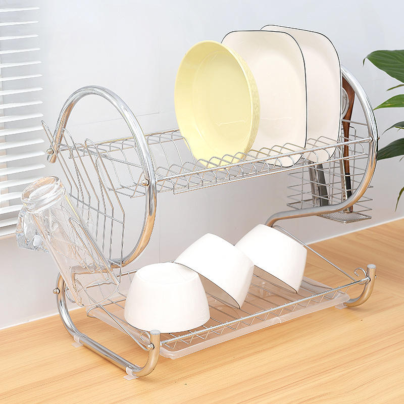 Double Layer Stainless Steel Dish Drainer Rack