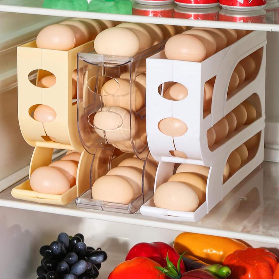 Rolling Slide-Style Egg Storage Box for Flexible Cereal Sets in Fridges