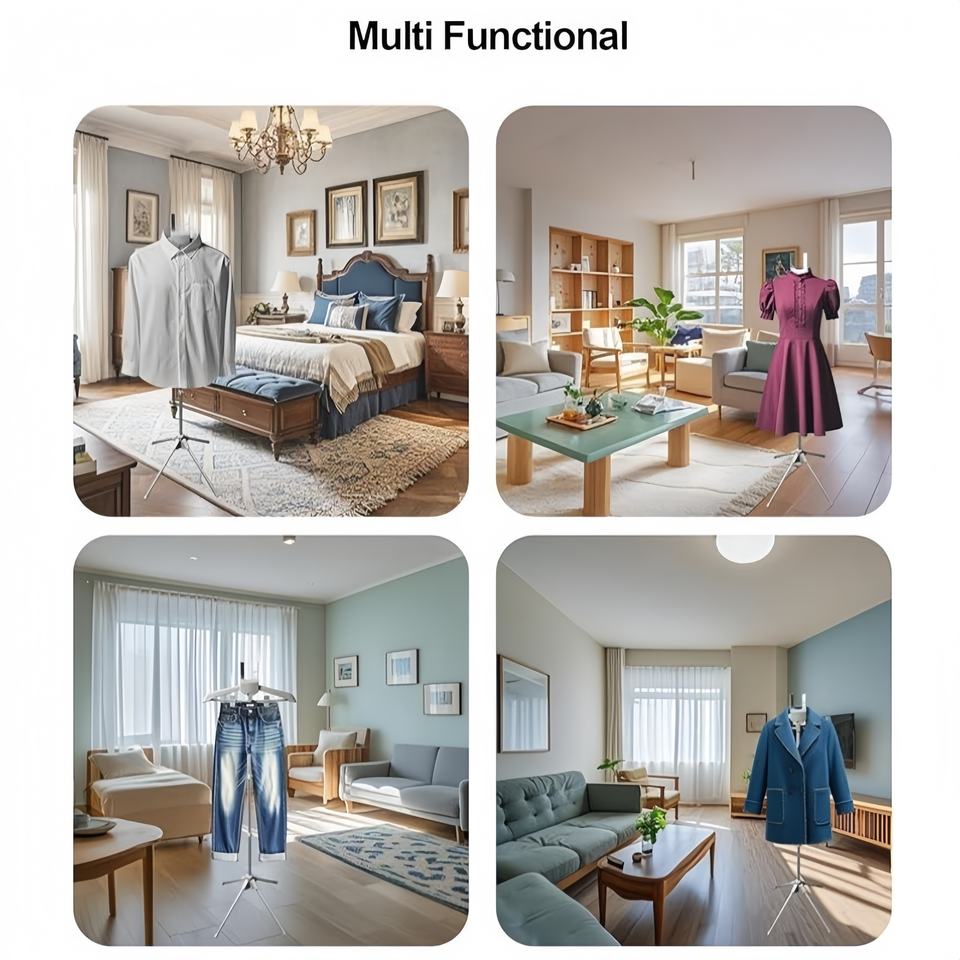 Adjustable Floor-Mounted Clothes Hanger with Vertical Design for Easy Ironing